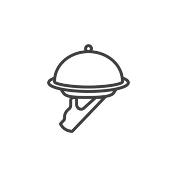 Hand holding food tray line icon