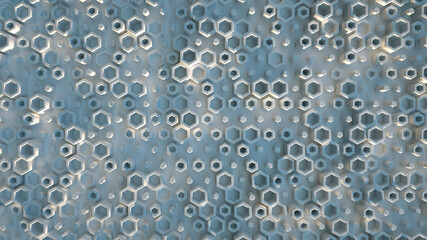 White embossed hexagons 3D rendering illustration