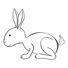 An outline vector illustration of a hare isolated on transparent background. Designed in black and white colors for web concepts, prints, wraps, templates.