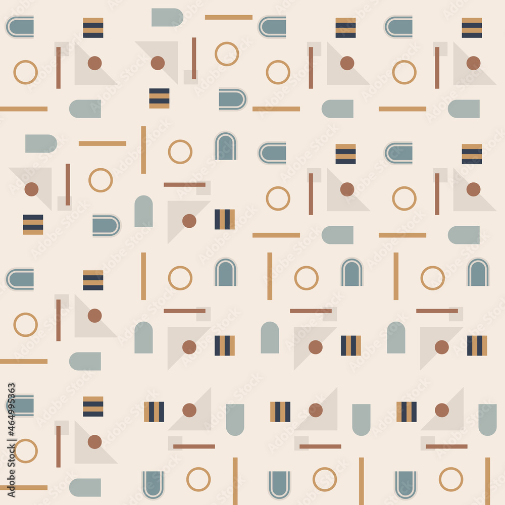 Aufkleber Modern vector abstract  geometric background with circles, rectangles and squares  in retro scandinavian style. Pastel colored simple shapes graphic seamless pattern. Abstract mosaic artwork.