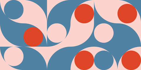 Modern vector abstract  geometric background with circles, rectangles and squares  in retro scandinavian style. Pastel colored simple shapes graphic pattern. Abstract mosaic artwork.