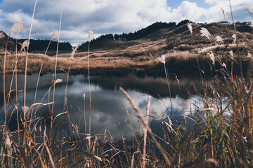 秋の山と空とすすき