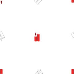 An outline vector seamless pattern of lipsticks isolated on transparent background. Designed in red, black and white colors for prints, wraps, templates, wallpapers, backgrounds
