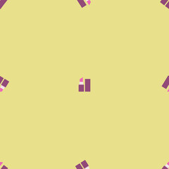 A jpeg pattern illustration of pink lipsticks isolated on light yellow background. Designed for prints, wraps, templates, wallpapers, backgrounds