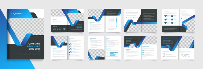 Fotobehang Company profile corporate brochure template design 16 pages with vector creative gradient shapes  © Cretovi