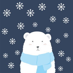 Polar bear with snowflakes. For print and web. Vector