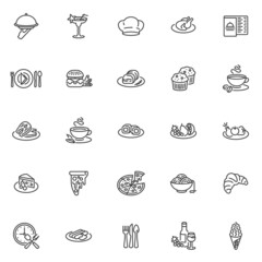 Restaurant meal line icons set