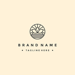 Sunrise over Leaves Logo design vector template. Alternative Energy Concept.