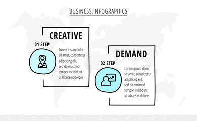 Business vector infographics with two rectangles and circles. Timeline visualization with 2 steps and squares for diagram, flowchart, banner, presentations, web, content, levels, chart, graphic