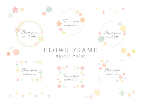 水彩風の花のフレームセット　春　イラスト　飾り　装飾　枠　あしらい　かわいい　背景素材