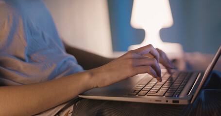 Woman connecting with her laptop at home