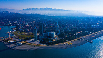 Batumi, Georgia - July 15, 2021: Aerial view of Batumi city from the sea
