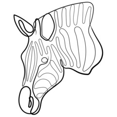 Zebra One line drawing on white in vector illustration. Zebra concept logo in line art. Continuous one line drawing of zebra silhouette isolated on white background.