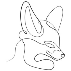Fox animal modern simple design concept logo in vector line art. Continuous one line drawing of fox silhouette isolated on white background. Pretty Fox illustration for background, logo, tattoo