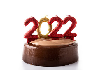 2022 cake and ornaments isolated on white background. New year concept.