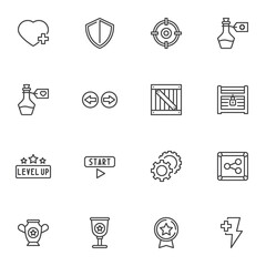 Game ui line icons set