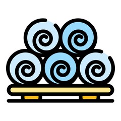 Rollers towels in the sauna icon. Outline rollers towels in the sauna vector icon color flat isolated
