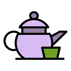 Obraz premium Kettle with a cup icon. Outline kettle with a cup vector icon color flat isolated