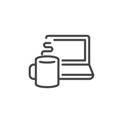 Laptop and coffee cup line icon