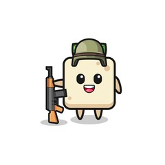 Fototapeta premium cute tofu mascot as a soldier