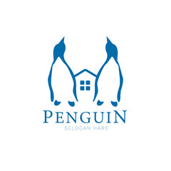 Two penguin logos building houses real estate business vector illustration
