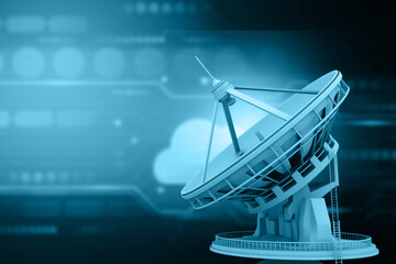 Satellite dish antenna on technology background. 3d illustration.