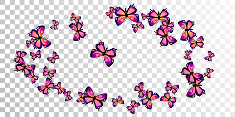Tropical purple butterflies flying vector background. Summer funny moths. Detailed butterflies flying kids illustration. Delicate wings insects patten. Garden beings.