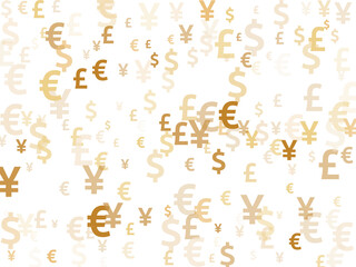 Euro dollar pound yen gold symbols flying currency vector illustration. Trading concept. Currency