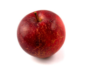 Red apple covered with Venturia inaequalis isolated on white background.