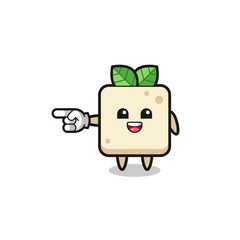 tofu cartoon with pointing left gesture