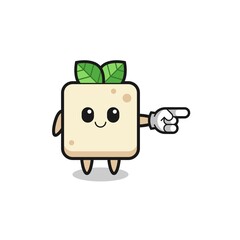 Naklejka premium tofu mascot with pointing right gesture