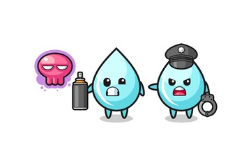 water drop cartoon doing vandalism and caught by the police