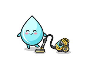 cute water drop holding vacuum cleaner illustration