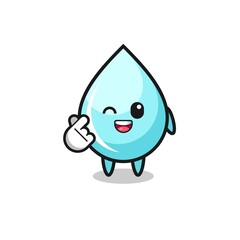 water drop character doing Korean finger heart