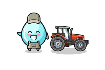 the water drop farmer mascot standing beside a tractor