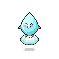 cute water drop illustration riding a floating cloud