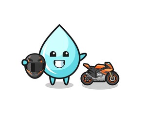 cute water drop cartoon as a motorcycle racer
