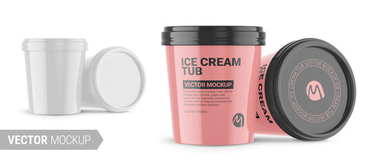 Two white glossy plastic container mockup. Vector illustration.