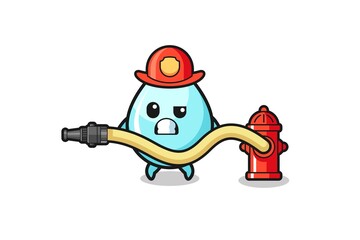 water drop cartoon as firefighter mascot with water hose