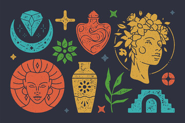 Head of antique woman and boho star