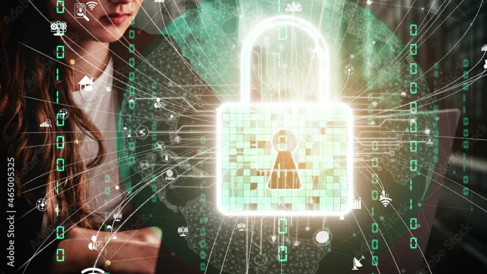 Poster cyber security encryption technology to protect data privacy conceptual . 3d render computer graphic