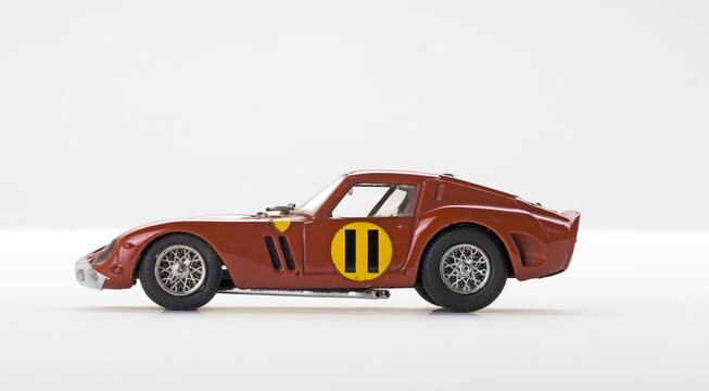 Toy Ferrari 250 GTO on background. Photo made in the studio