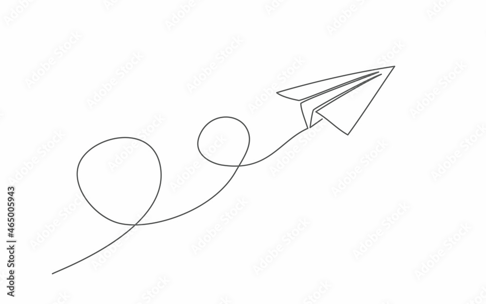 Wall mural paper plane. one line drawing. vector paper plane in line style