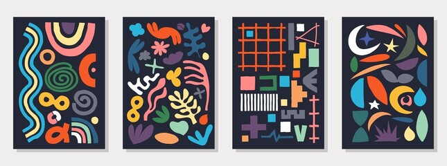 Modern minimalistic graphics in the style of primitivism. Abstract composition from hand-drawn shapes and elements. Vector templates