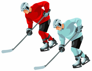 Obraz premium Profile black vector silhouette of a hockey player with a stick, wearing a helmet and a skating uniform