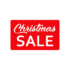 Regalos de Navidad. Banner con frase Christmas Sale manuscrito en cuadrado en color rojo