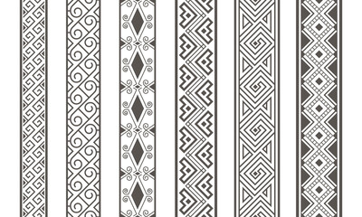 Fancy edges. Scrapbook paper seamless borders, vintage decorative ribbons, geometric and floral motif ethinic boarder set, wedding bands design, braid lines vector illustration
