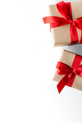 Wrapped presents with red ribbons