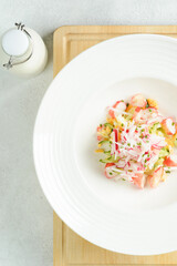 okroshka with crab in the restaurant