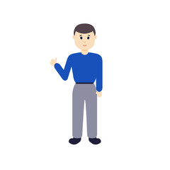 Happy young entrepreneur man feeling good. Problem solving concept. Teenager with his thumb up. Cartoon people character vector illustration.